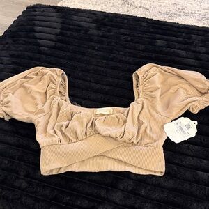 Altar'd State Beige Puff Sleeve Crop Top
